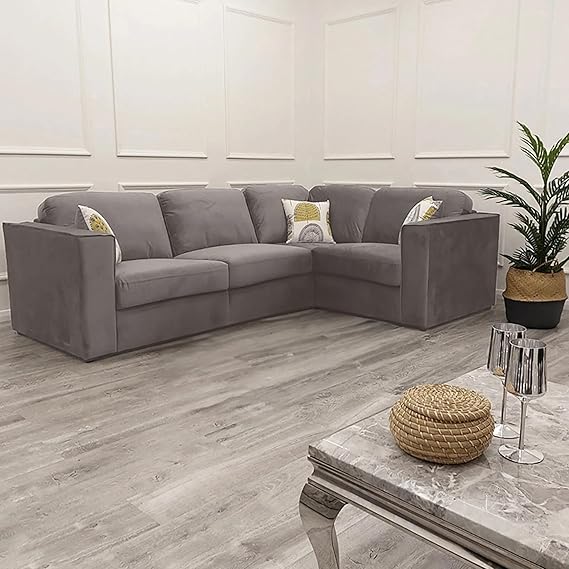 Luxury Hudson 4 piece fabric corner sofa with fixed back cushions, modular L-shaped design, deep comfortable seating.