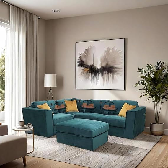 Luxury Hudson 4 piece fabric corner sofa with fixed back cushions, modular L-shaped design.