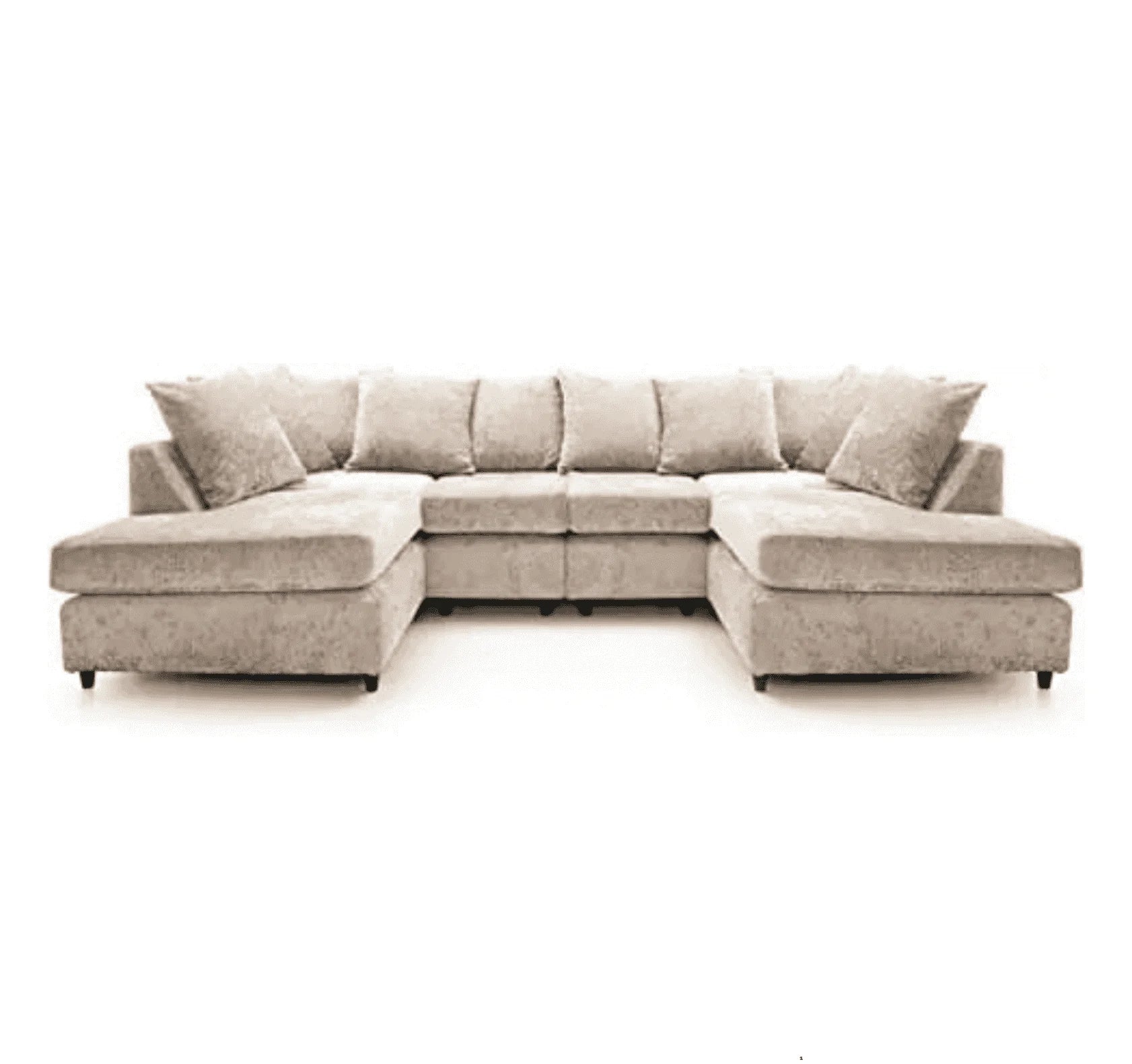 U shape corner sofa with deep foam seating, movable footstools, removable washable covers, and contemporary styling for spacious UK living rooms.