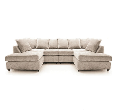 U shape corner sofa with deep foam seating, movable footstools, removable washable covers, and contemporary styling for spacious UK living rooms.