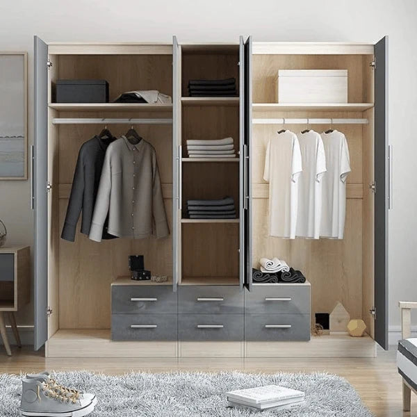 Large grey mirrored wardrobe for bedroom