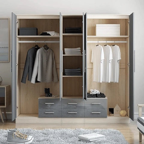 Large grey mirrored wardrobe for bedroom