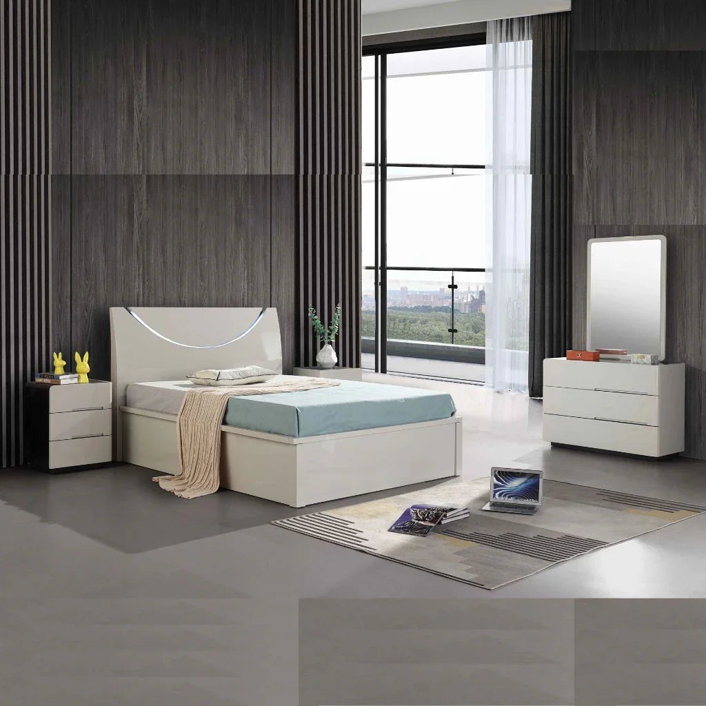 White high gloss Half Moon ottoman storage bed