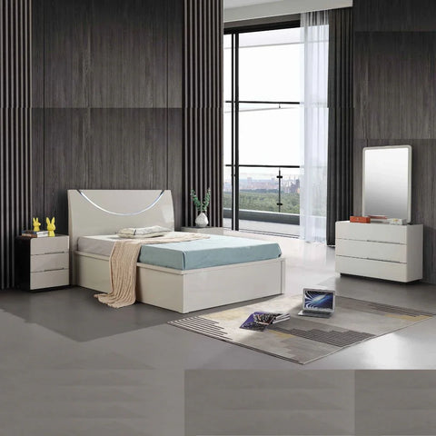 White high gloss Half Moon ottoman storage bed