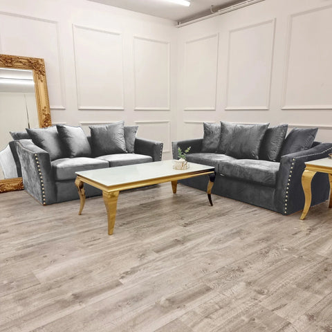 Luxury Lincoln 3 and 2 seater crushed velvet sofa set with plush scatter back cushions, deep comfortable seating, and elegant contemporary styling in a modern UK living room.