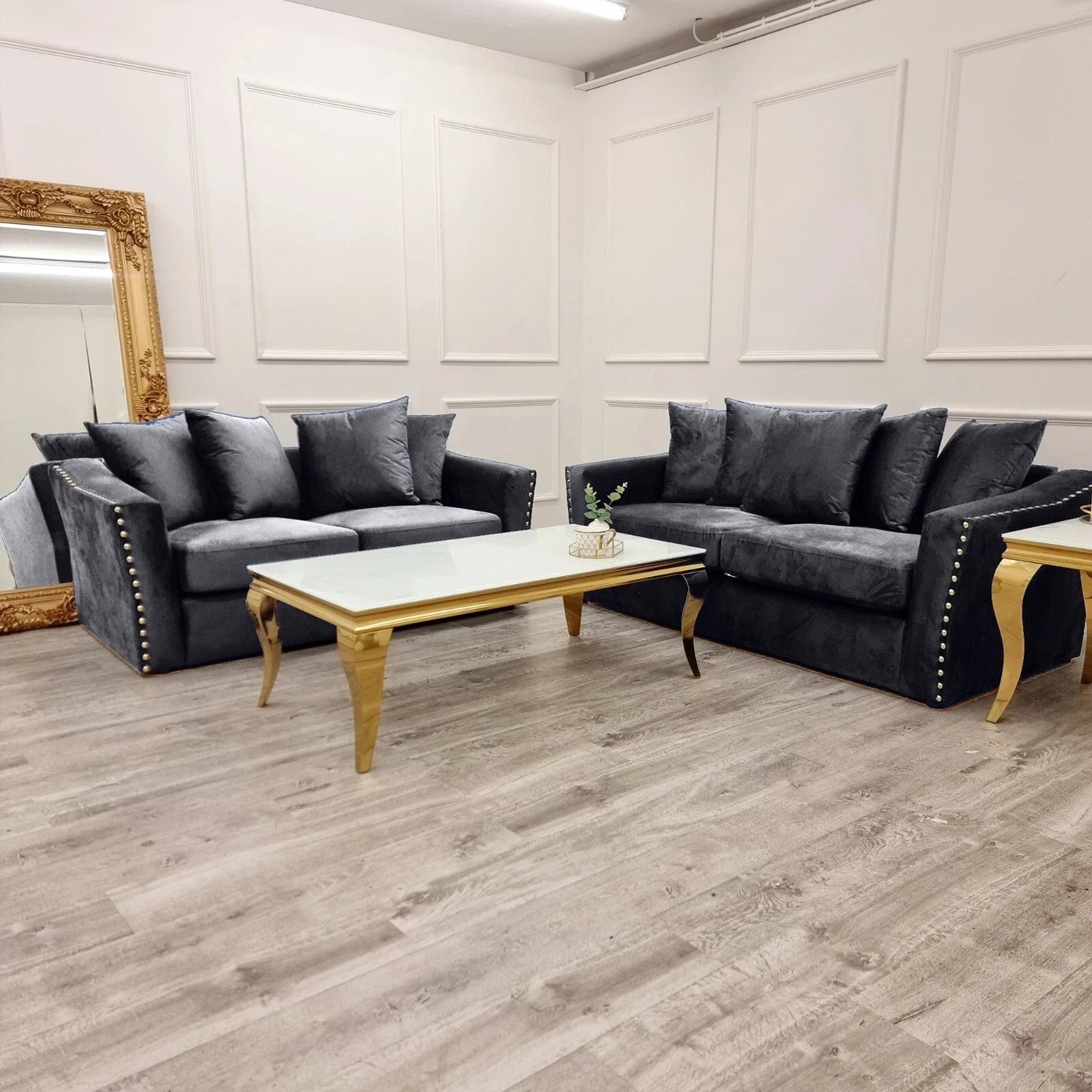 Luxury Lincoln 3 and 2 seater crushed velvet sofa set with plush scatter back cushions, deep comfortable seating, and elegant contemporary styling in a modern UK living room.