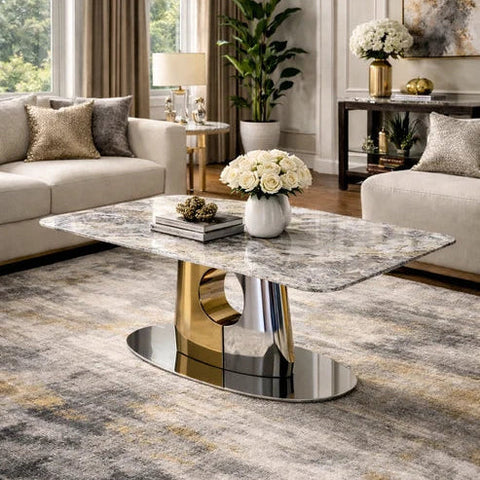 Cream marble effect Madrid coffee table for modern living room interiors.