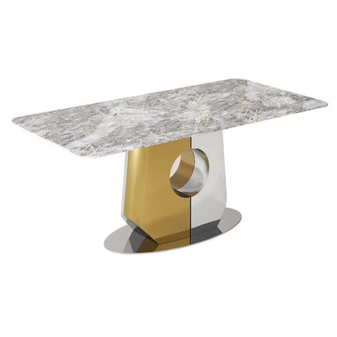 Luxury Madrid coffee table featuring cream marble-effect top and sculptural pedestal.