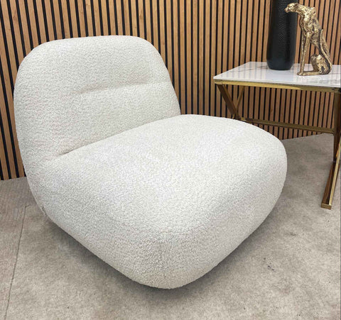 Miami bouclé accent swivel chair with two matching scatter cushions.