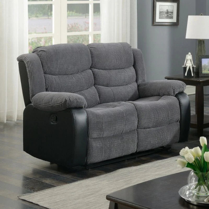 Rio grey 2 seater fabric recliner sofa with comfortable padded seating.