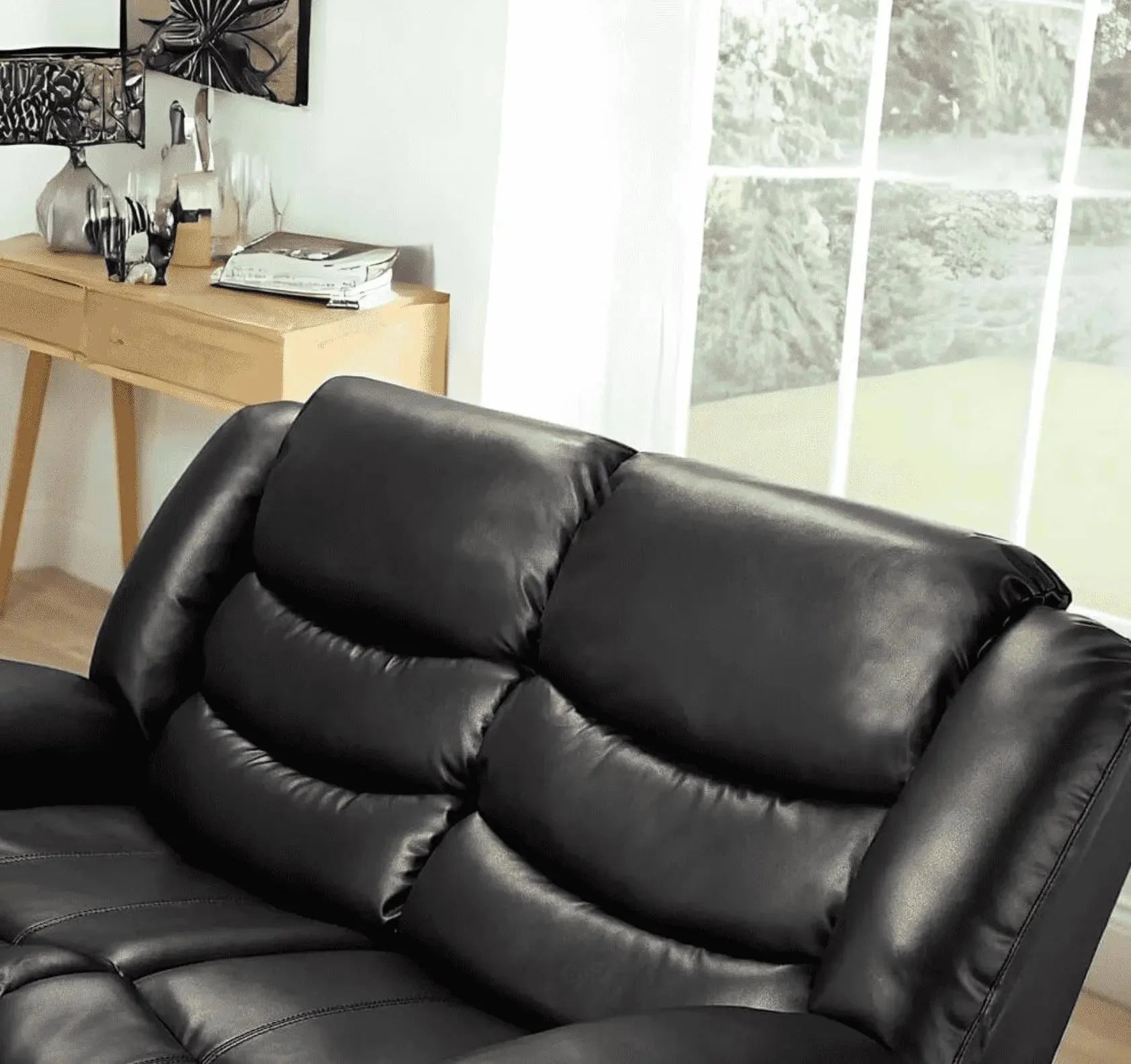 Luxury black air leather recliner sofa set designed for comfortable family living.
