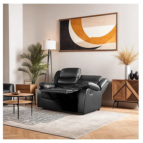 Stylish Roma black recliner sofa with sleek modern upholstery.