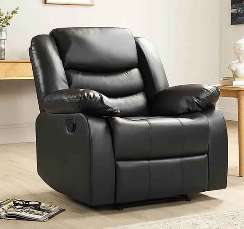 Manual reclining armchair with padded armrests and high-density foam cushions.