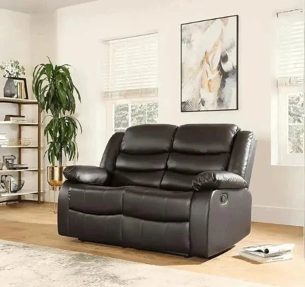 Roma brown 2 seater leather recliner sofa with supportive cushioned seating.