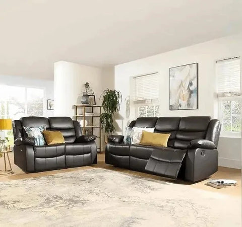 Stylish Roma brown recliner sofa with smooth manual reclining mechanism.