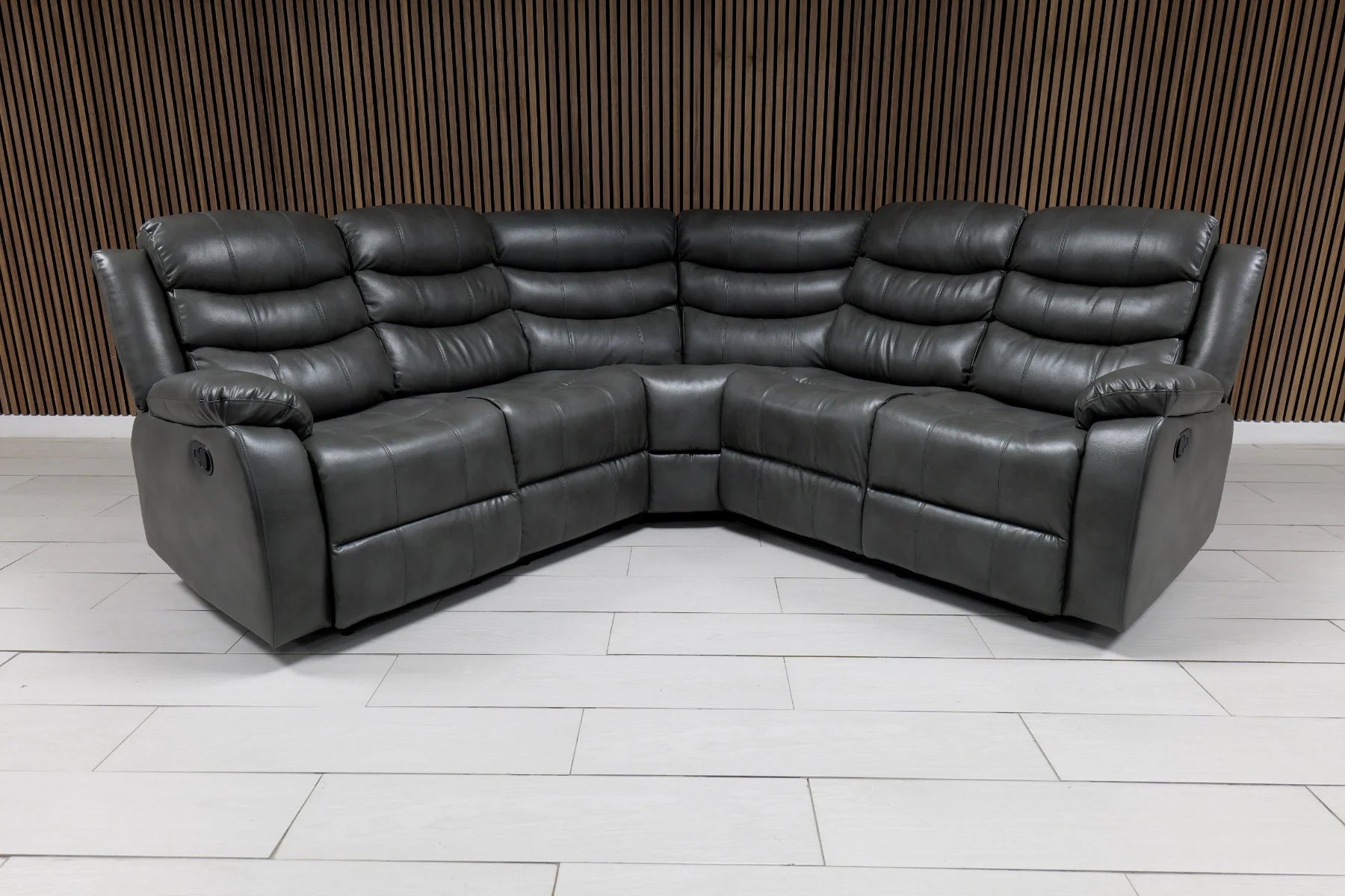 Large 5+ seater grey recliner corner sofa designed for comfortable family living rooms.