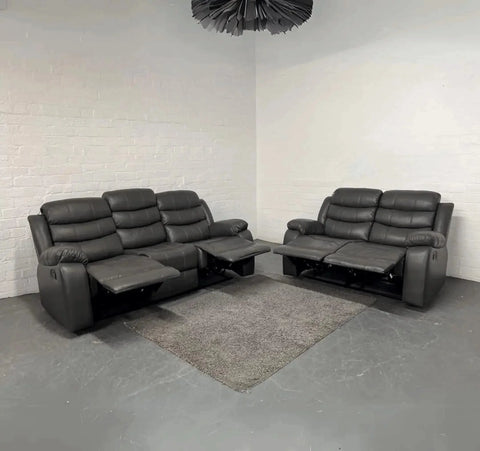Luxury grey air leather recliner sofa set designed for comfortable family living.