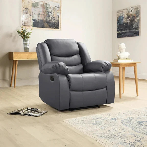 Premium grey air leather recliner chair with supportive pocket sprung seating.
