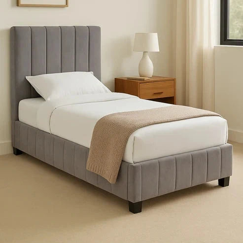 Roma grey velvet Double bed frame