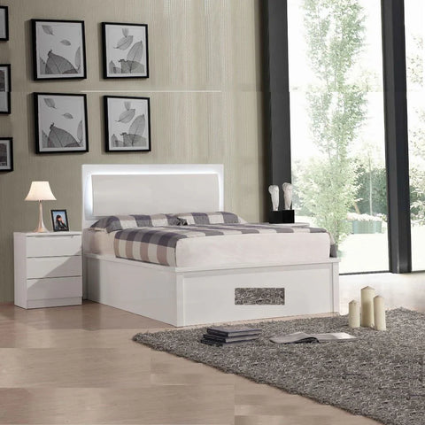 Slim LED High Gloss White Ottoman Storage Bed Frame – Double & King Size