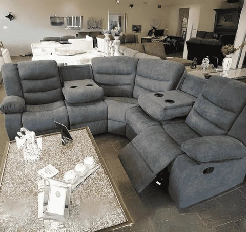 Premium manual recliner corner sofa with soft chenille upholstery and supportive seating.
