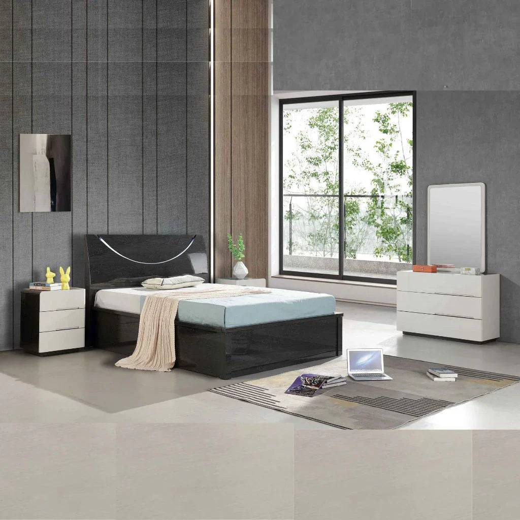High gloss Half Moon ottoman bed with open storage